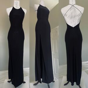 Nordstrom Classic Black High Neck Halter Maxi Dress Bodycon Open Back